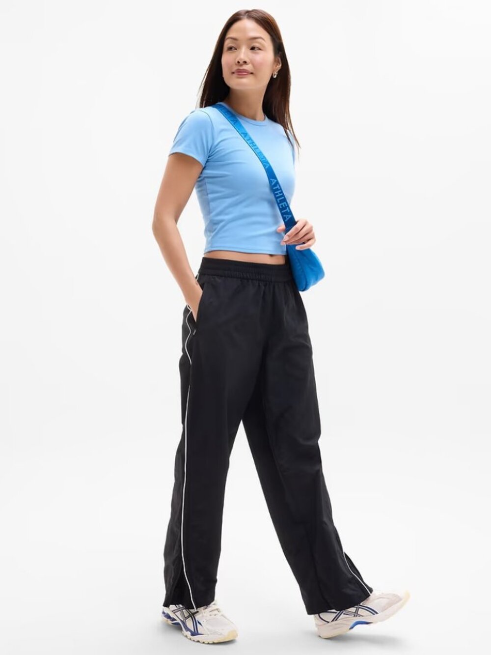 New Athleta L Signature Rib Crop Tee Breeze Blue Large Regular - Picture 2 of 8